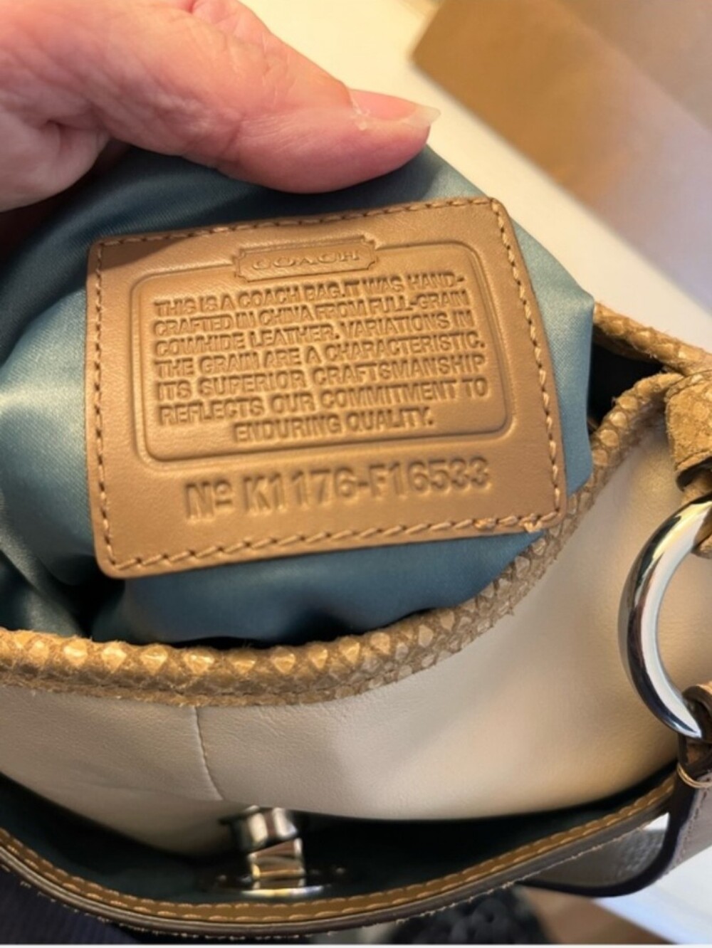 Coach Penelope Crossbody Bag Leather Sandstone with Snakeskin Trim F16533 NWOT - Picture 7 of 13